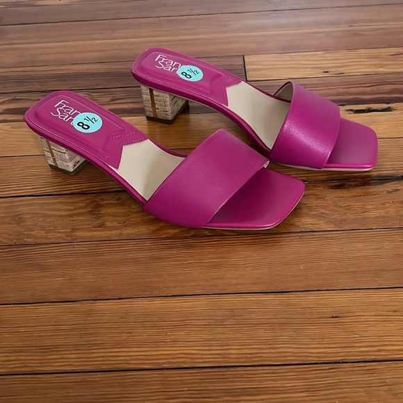 Franco Sarto Pink Leather Padded Open Toe Block Heels - Size 8.5 - Picture 3 of 8